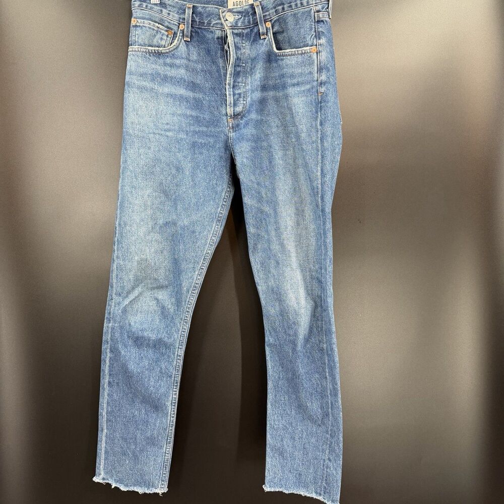 AGOLDE Sz 28 Jamie Jeans High Rise Straight Leg Distressed Medium Wash Denim
